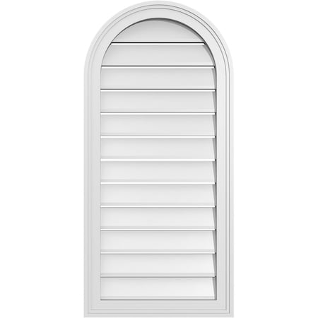Ekena Millwork Round Top Surface Mount PVC Gable Vent: Functional, w/ 2"W x 1-1/2"P Brickmould Frame, 18"W x 38"H GVPRT18X3802SF